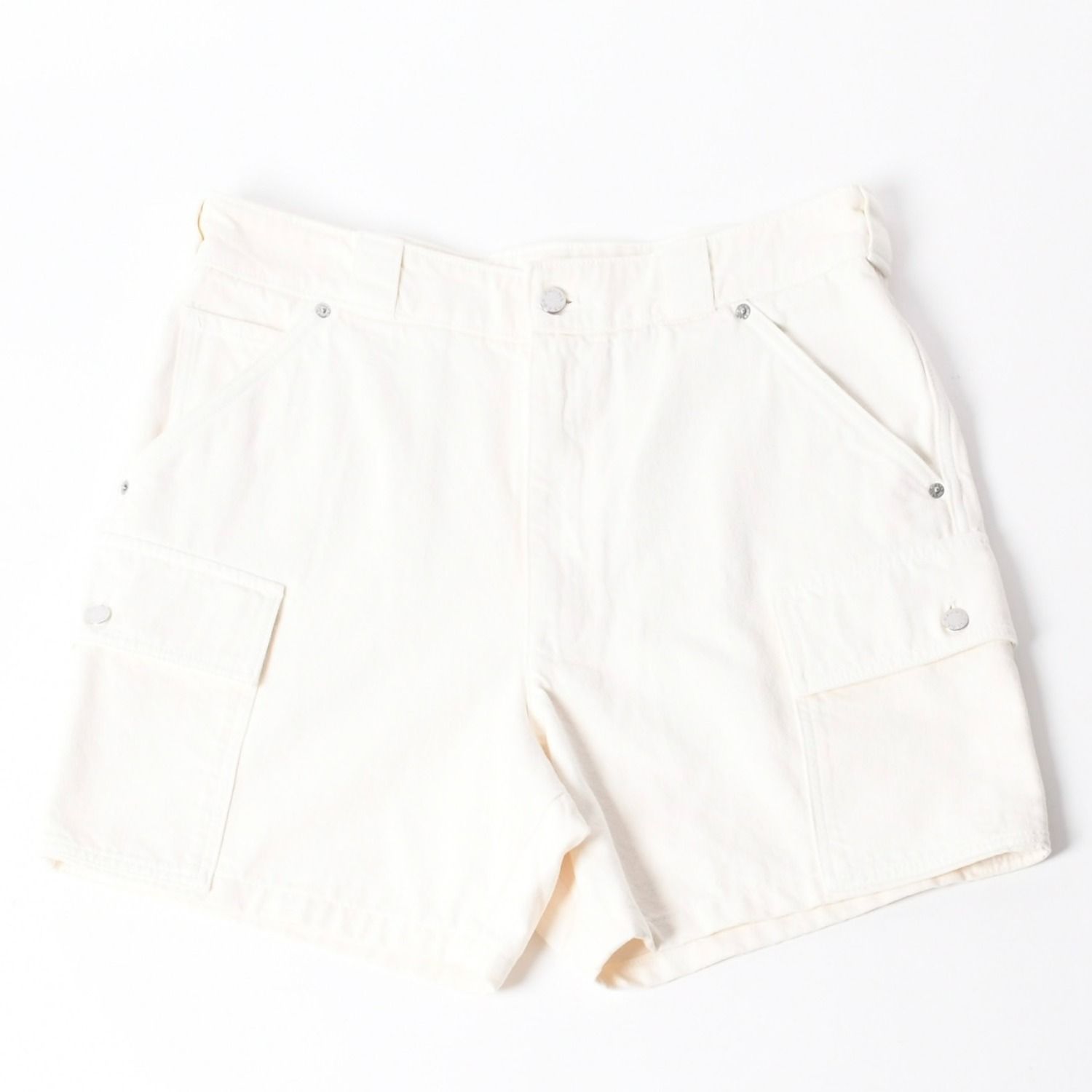 Prada White Denim Bermuda Shorts Half Metal Plate M Silver