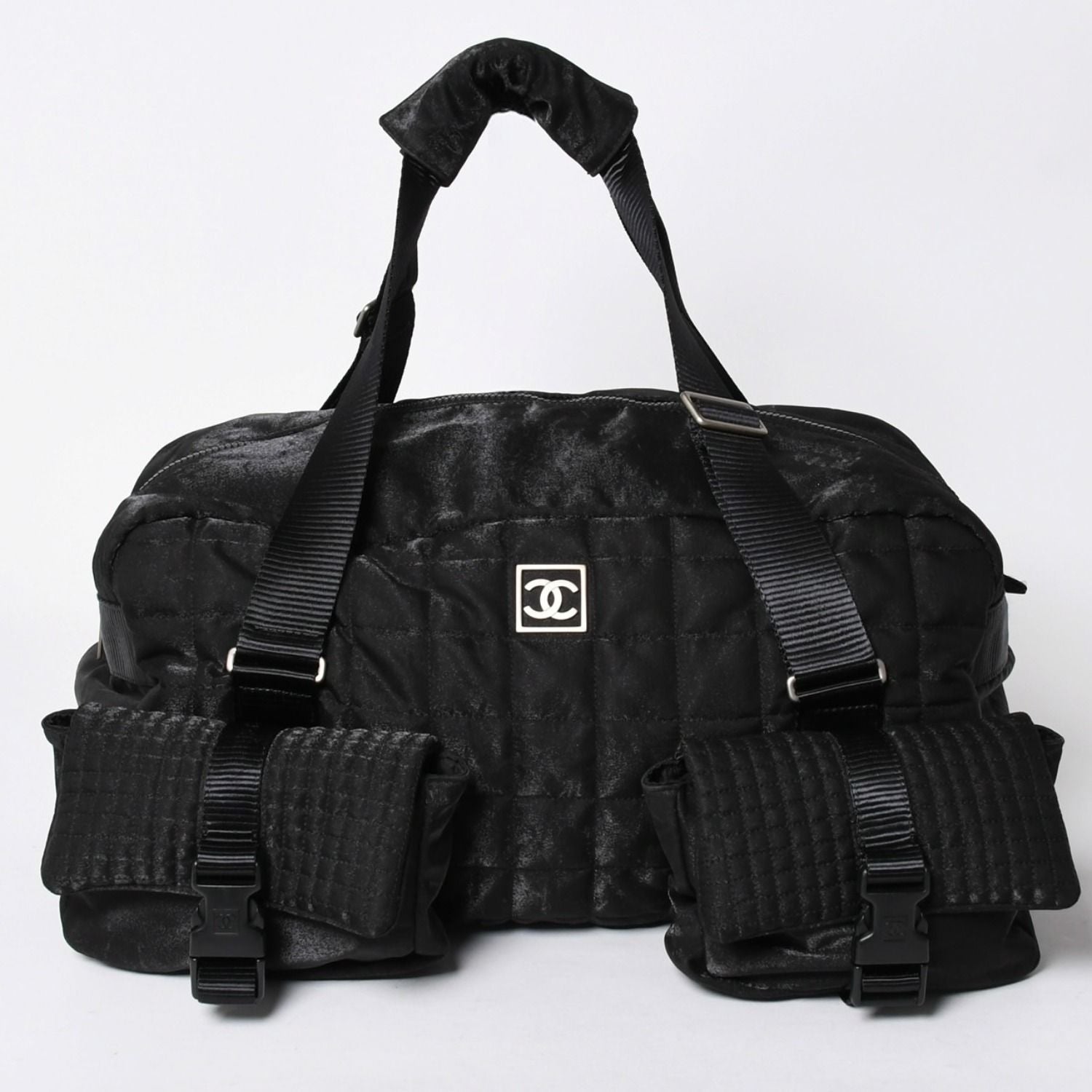 Chanel Sports Line Boston Bag Quilted Black Silver