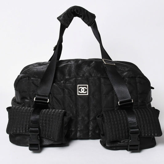 Chanel Sports Line Boston Bag Quilted Black Silver