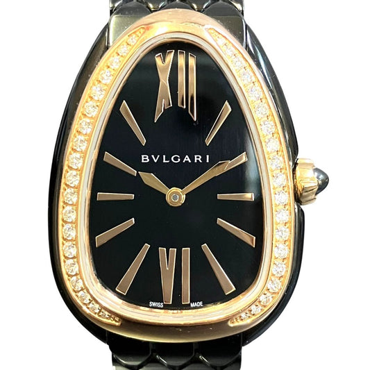 Bvlgari Serpenti Seduttori Watch SS Diamond Quartz Black Dial