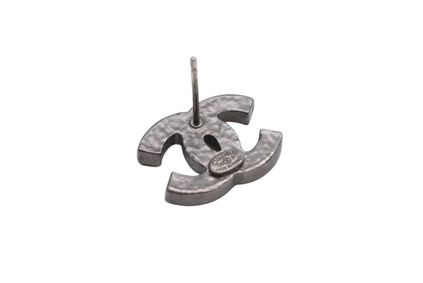 Chanel CC Logo Earrings 05 Metal Enamel Rhinestone Silver — view 4