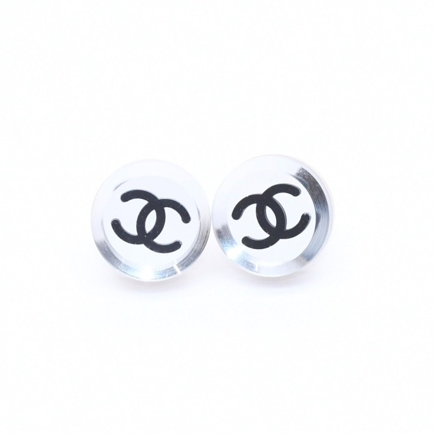 Chanel Button Earrings Silver CC Logo Mirror 08V — view 2