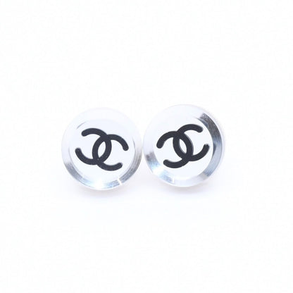Chanel Button Earrings Silver CC Logo Mirror 08V — view 2