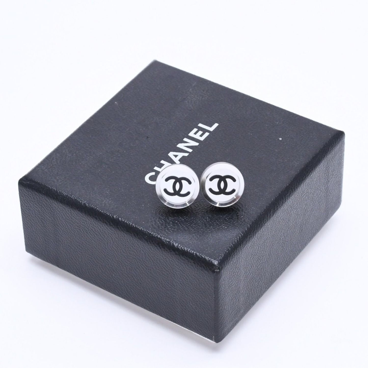 Chanel Button Earrings Silver CC Logo Mirror 08V