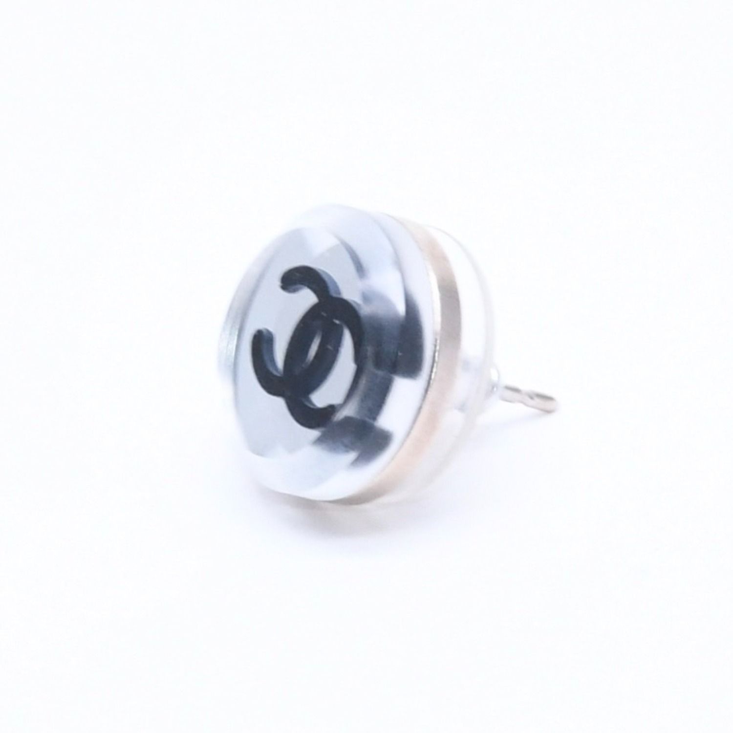 Chanel Button Earrings Silver CC Logo Mirror 08V — view 3