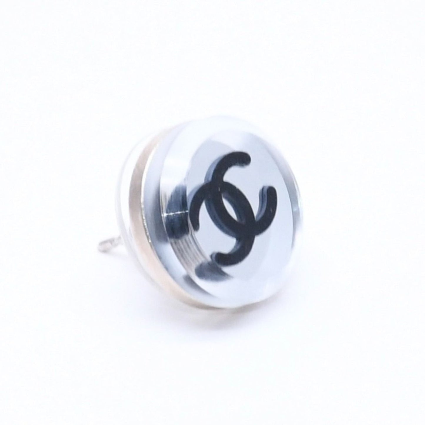 Chanel Button Earrings Silver CC Logo Mirror 08V — view 4