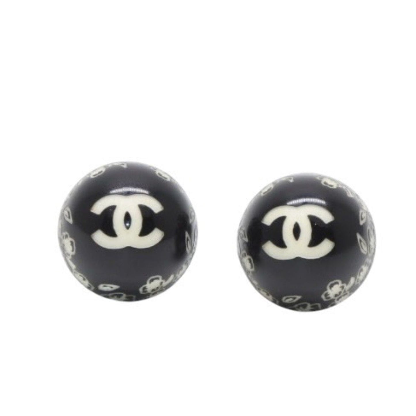 Chanel Earrings CC Logo Button &camellia Black 06c CC&camellia Silver
