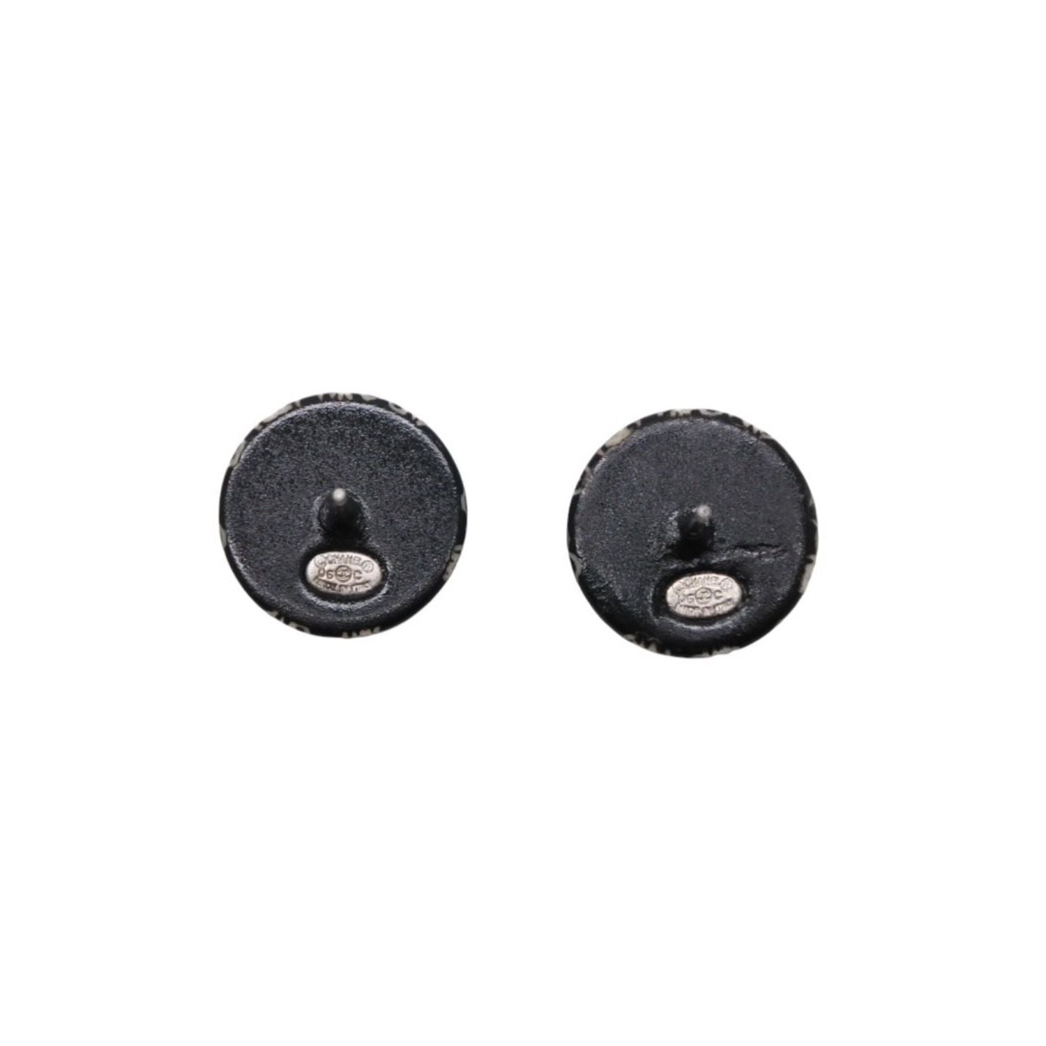 Chanel Earrings CC Logo Button &camellia Black 06c CC&camellia Silver — view 6
