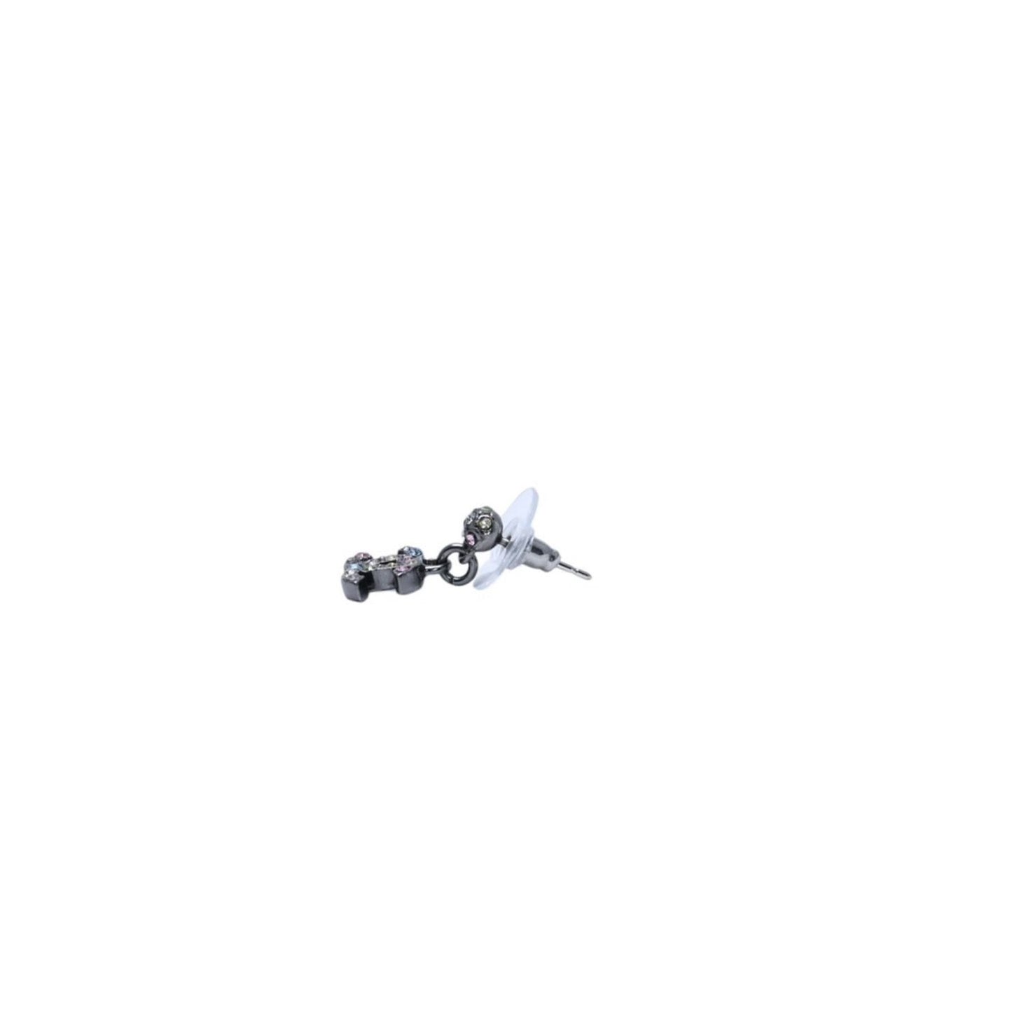 Chanel Earrings Multi Rhinestone Drop CC Logo Silver 05 One Side Dangling CC — view 2