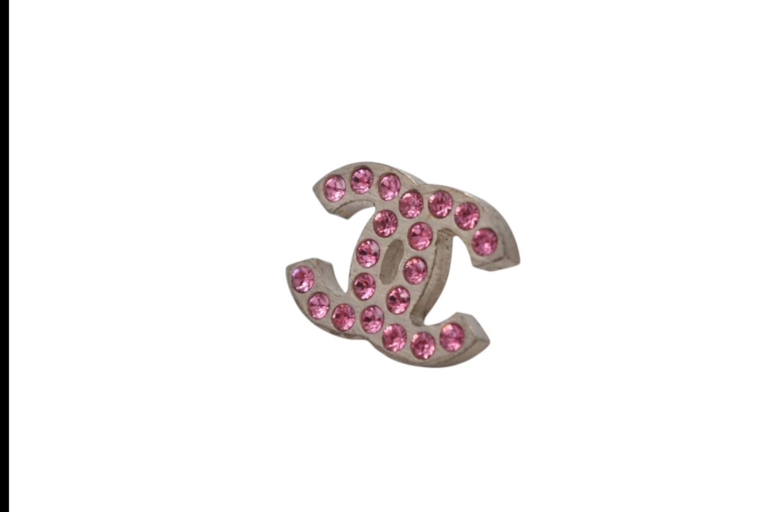 Chanel CC Logo Earrings 06 Rhinestone Metal Gold Plated Pink Clear — view 4