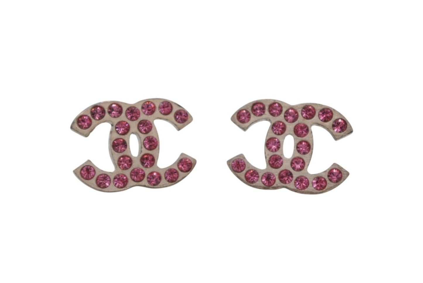 Chanel CC Logo Earrings 06 Rhinestone Metal Gold Plated Pink Clear