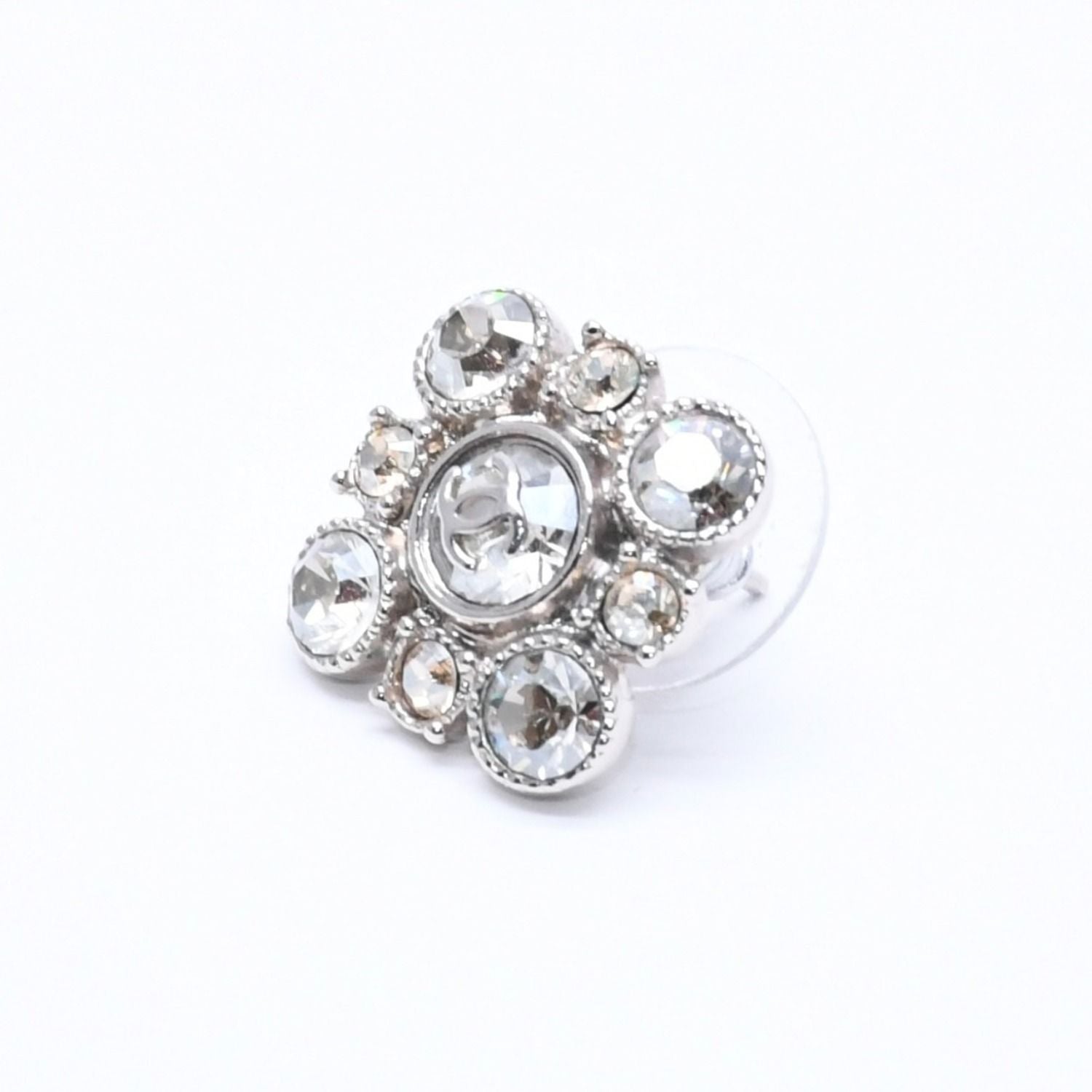 Chanel Earrings Round Big Stone 09 Silver Color Rhinestone — view 2
