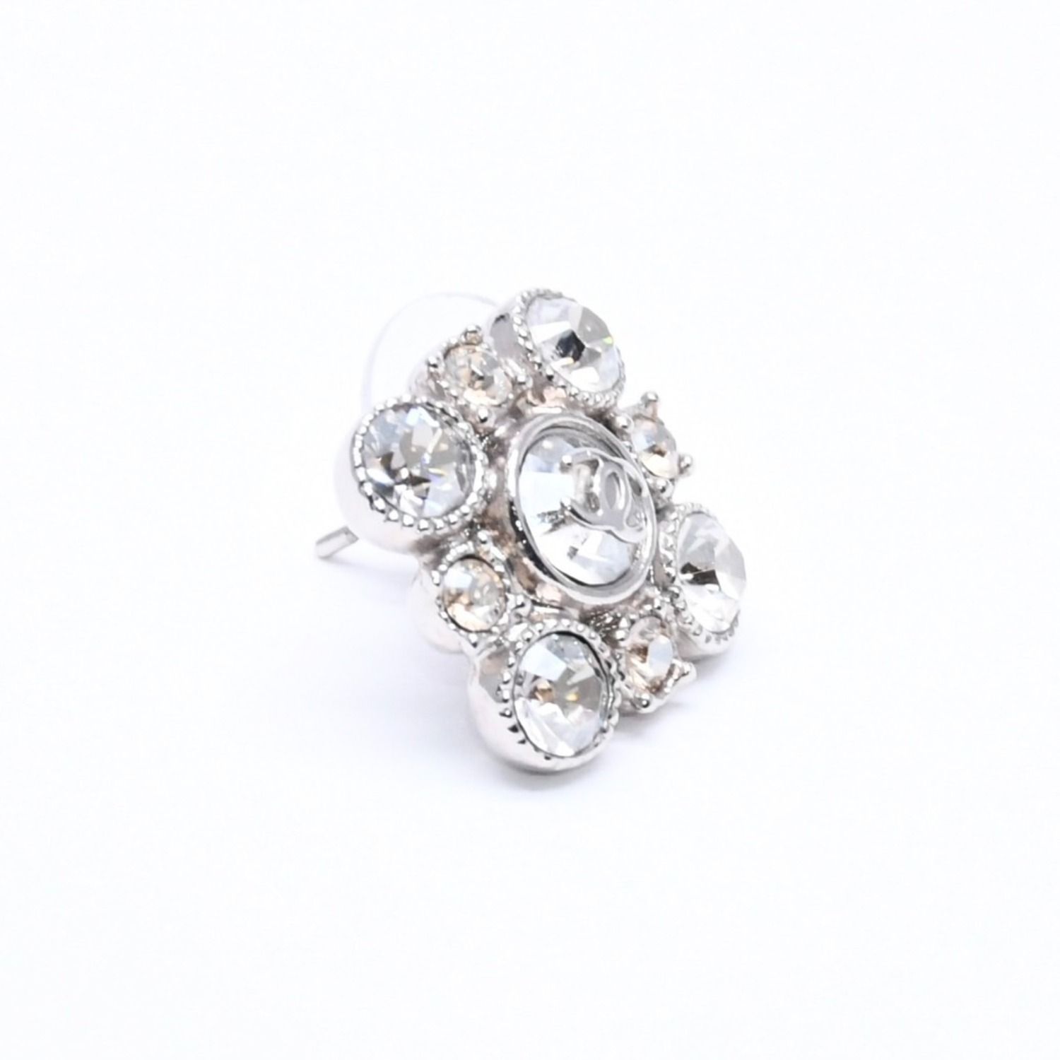 Chanel Earrings Round Big Stone 09 Silver Color Rhinestone — view 3