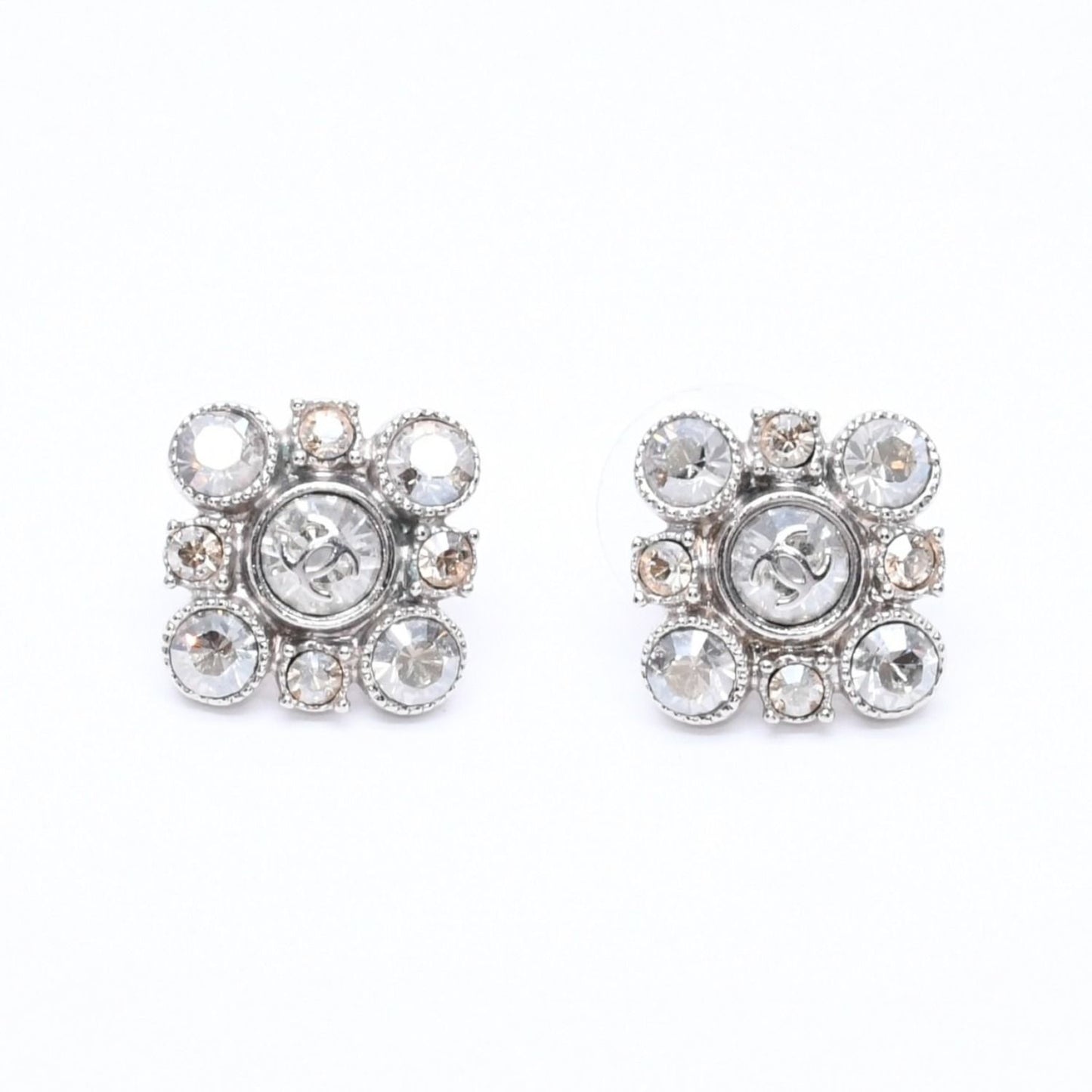 Chanel Earrings Round Big Stone 09 Silver Color Rhinestone