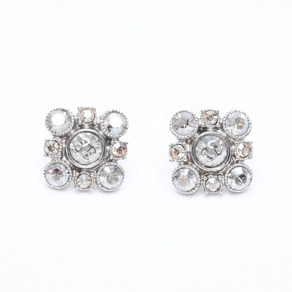 Chanel Earrings Round Big Stone 09 Silver Color Rhinestone