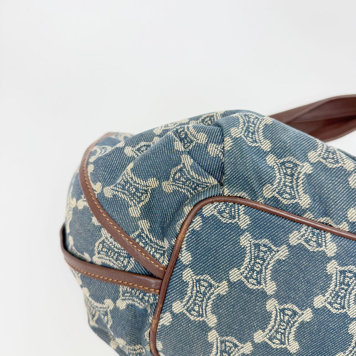 Celine Sulky Monogram Shoulder Bag Denim Leather Blue Brown Gold Vintage — view 7