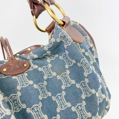 Celine Sulky Monogram Shoulder Bag Denim Leather Blue Brown Gold Vintage — view 2