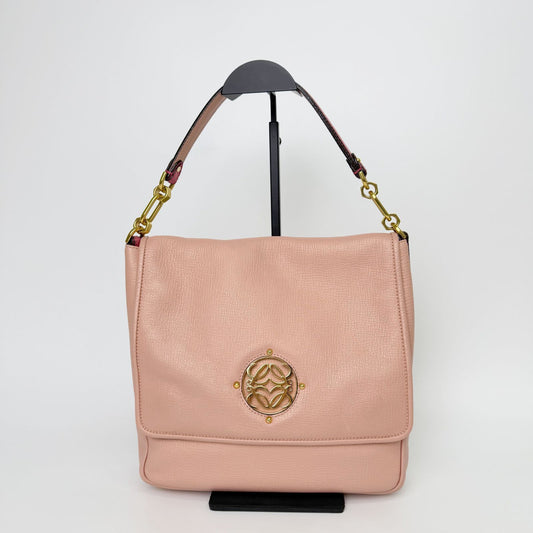 Loewe Anagram Medallion Flap Shoulder Bag Leather Pink Purple Gold Vintage