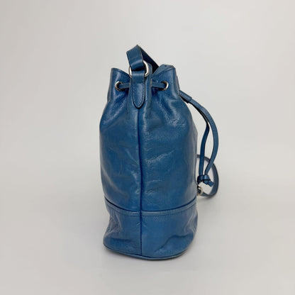 Miu Miu Vitello Shine Drawstring Shoulder Bag Leather Blue Silver Vintage — view 4