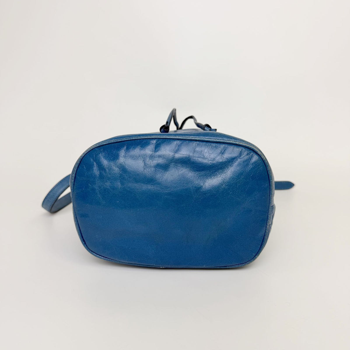 Miu Miu Vitello Shine Drawstring Shoulder Bag Leather Blue Silver Vintage — view 7
