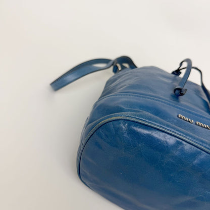 Miu Miu Vitello Shine Drawstring Shoulder Bag Leather Blue Silver Vintage — view 8