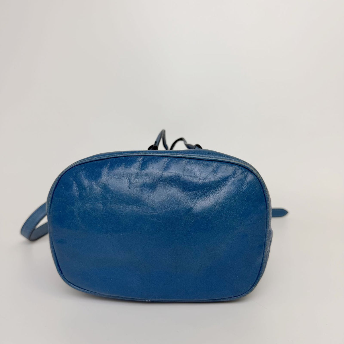 Miu Miu Vitello Shine Drawstring Shoulder Bag Leather Blue Silver Vintage — view 6