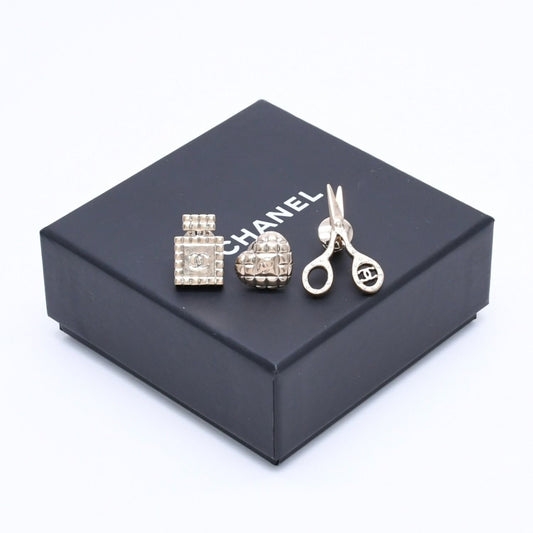 Chanel Brooch CC Logo Pin 3 Point Set Metal Gold