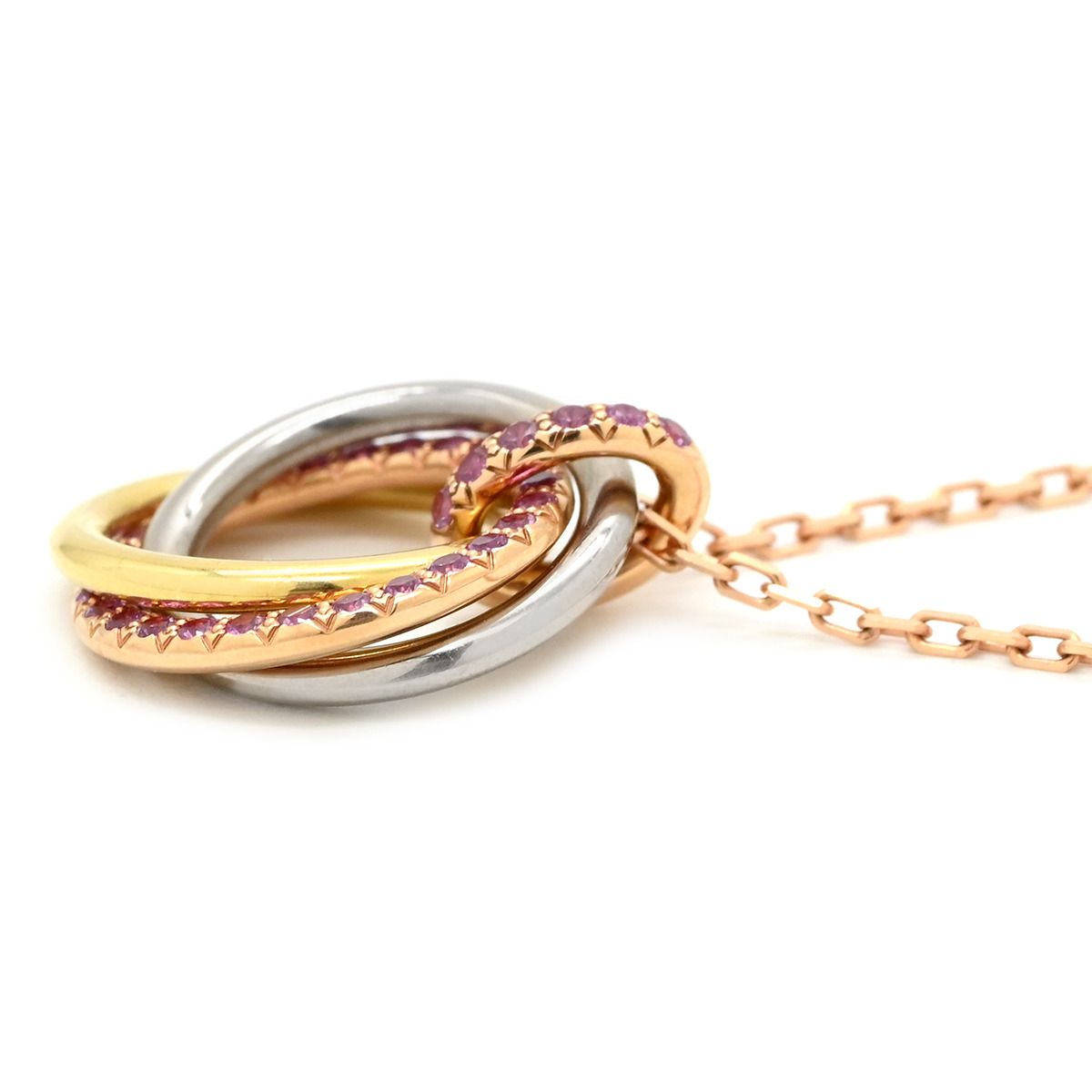 Cartier Necklace Trinity Pink Sapphire Pendant Yellow Gold White — view 3