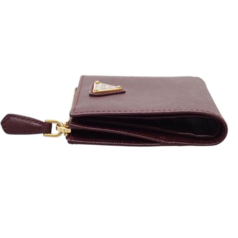 Prada Saffiano Triangle Bifold Wallet Bordeaux Burgundy Gold Genus — view 6