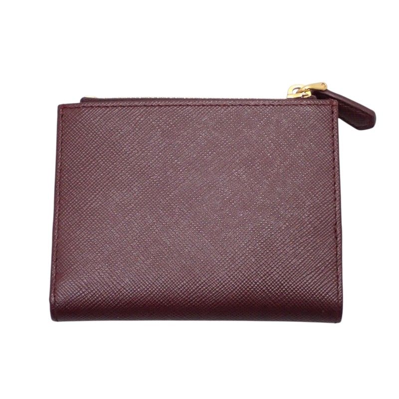 Prada Saffiano Triangle Bifold Wallet Bordeaux Burgundy Gold Genus — view 3
