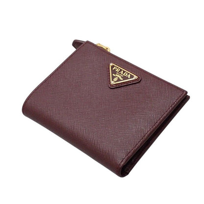 Prada Saffiano Triangle Bifold Wallet Bordeaux Burgundy Gold Genus — view 4
