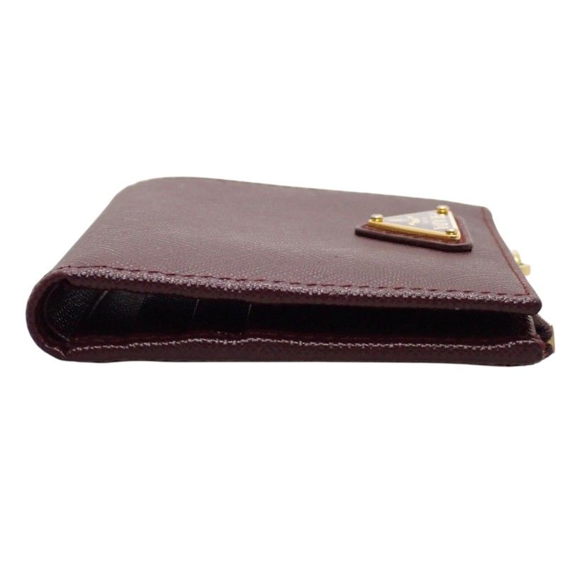 Prada Saffiano Triangle Bifold Wallet Bordeaux Burgundy Gold Genus — view 7