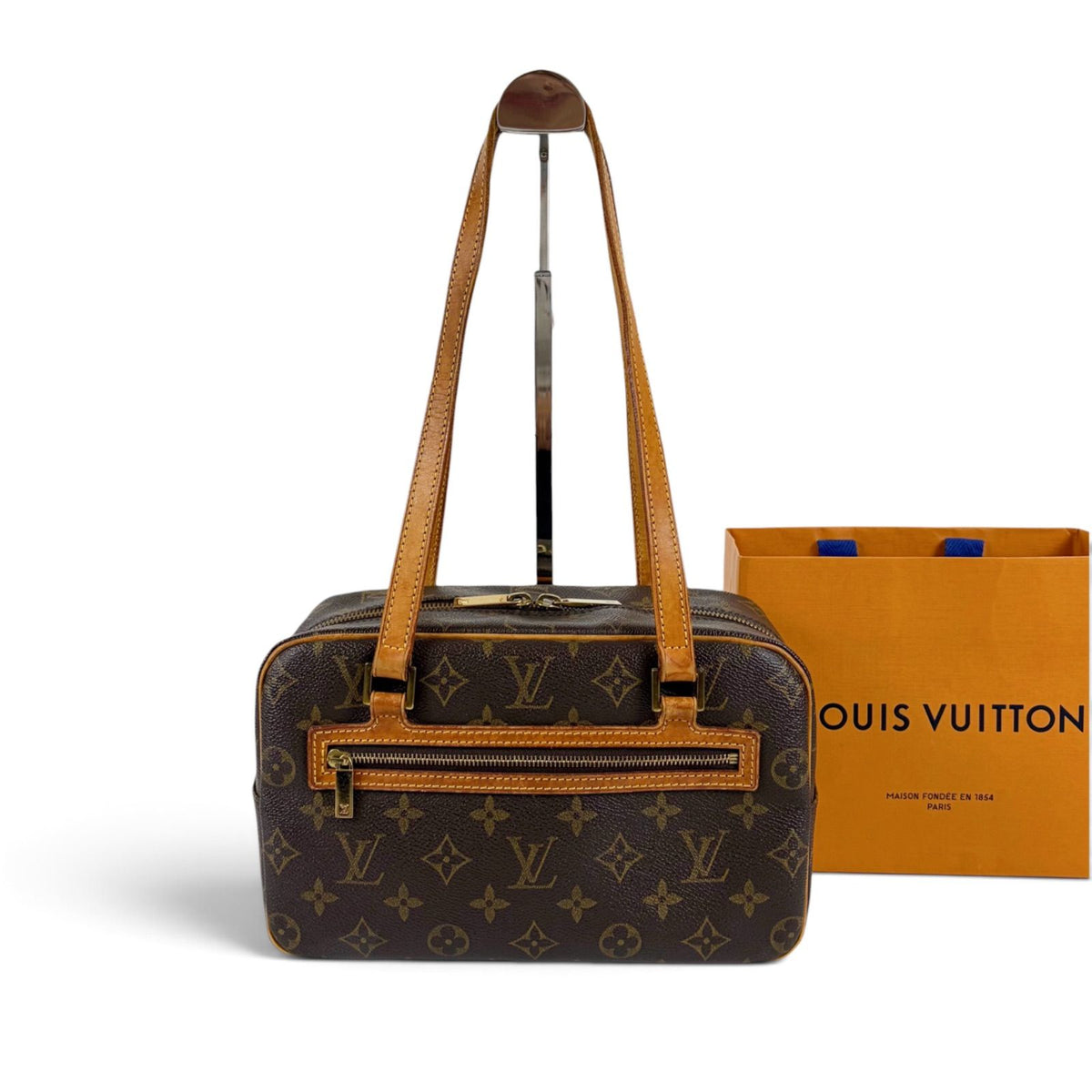 Louis Vuitton Monogram Leather Shoulder Bag Lambskin Cite MM Brown