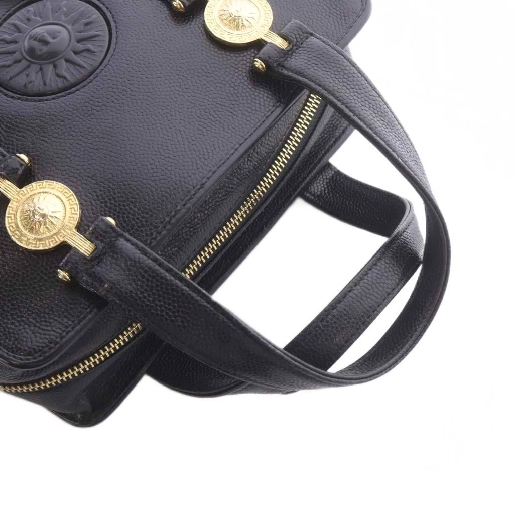 Versace Sunburst Handbag Black Leather Vintage RI — view 5