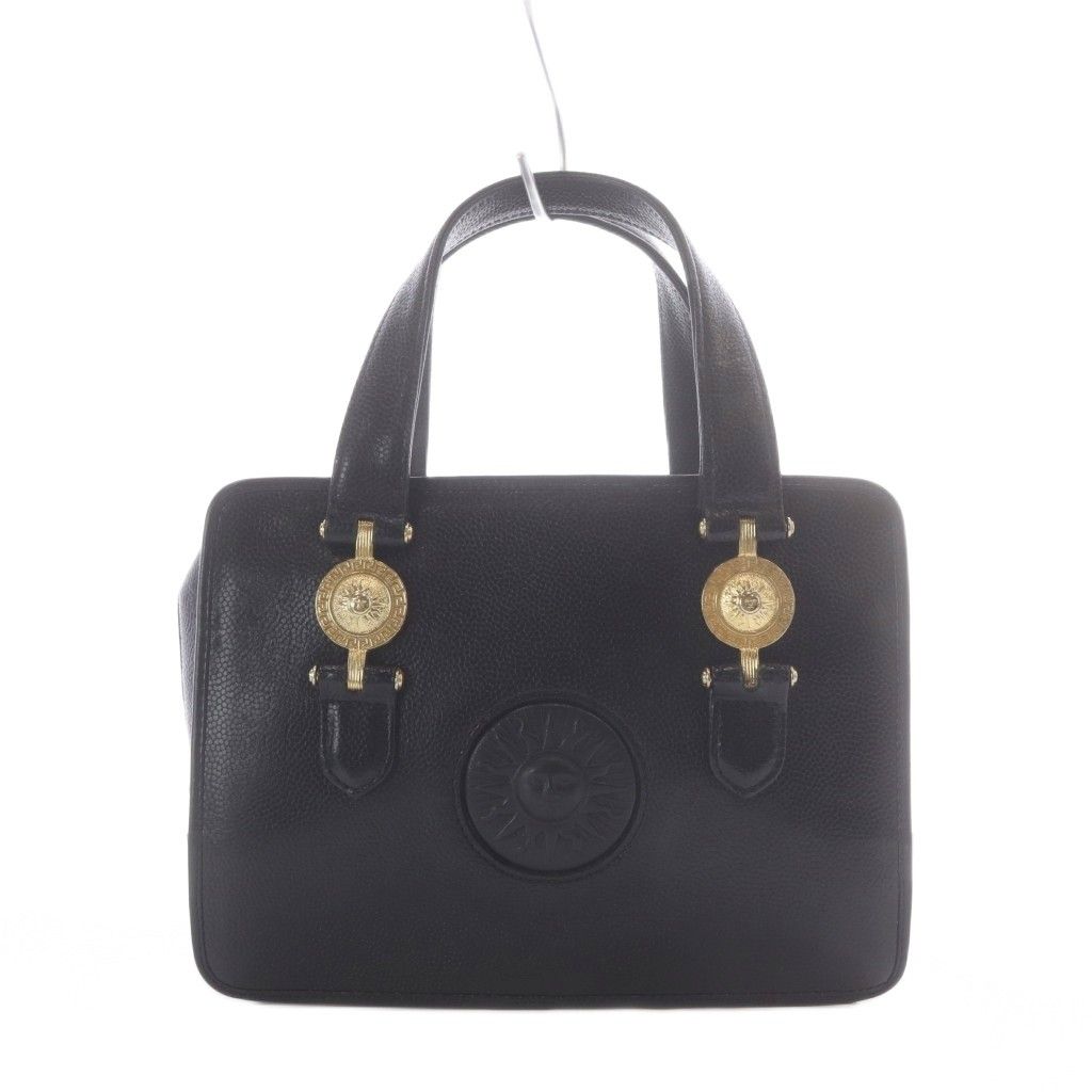 Versace Sunburst Handbag Black Leather Vintage RI