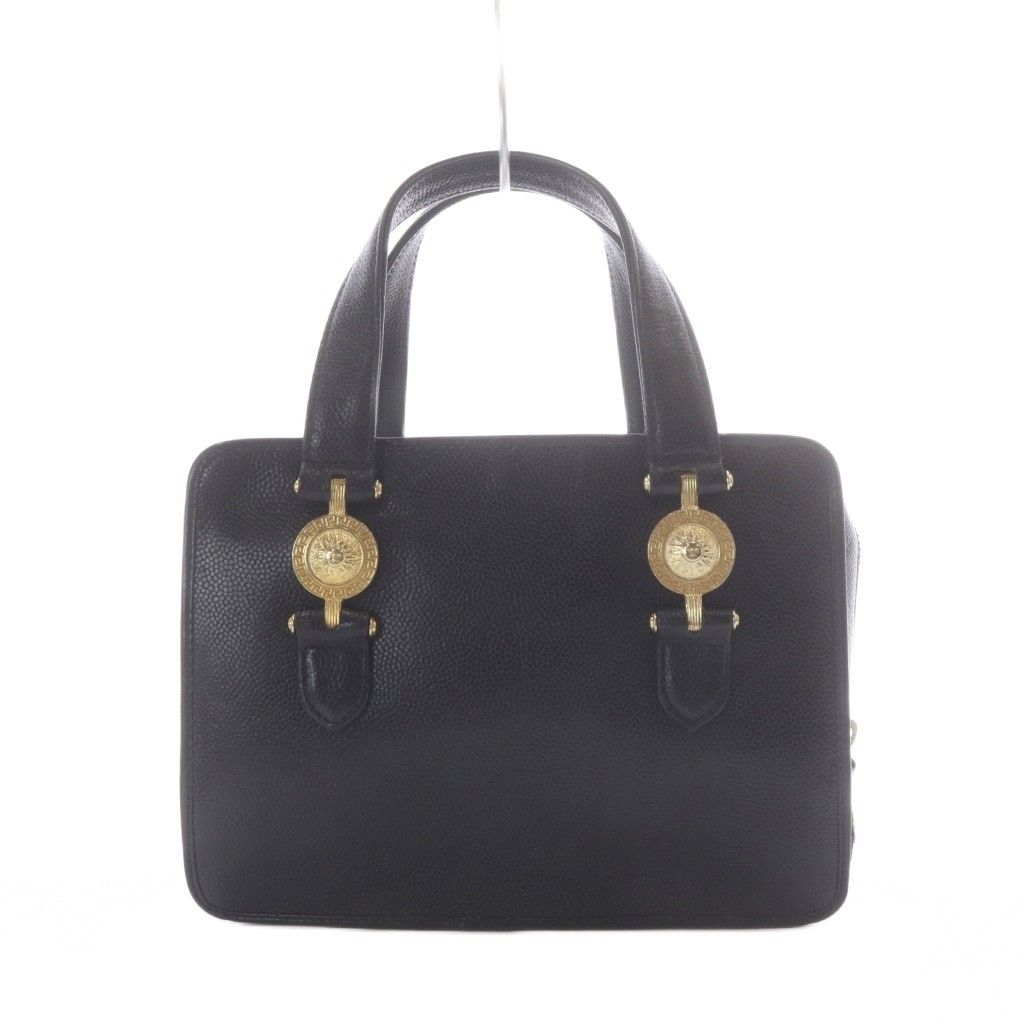 Versace Sunburst Handbag Black Leather Vintage RI — view 2