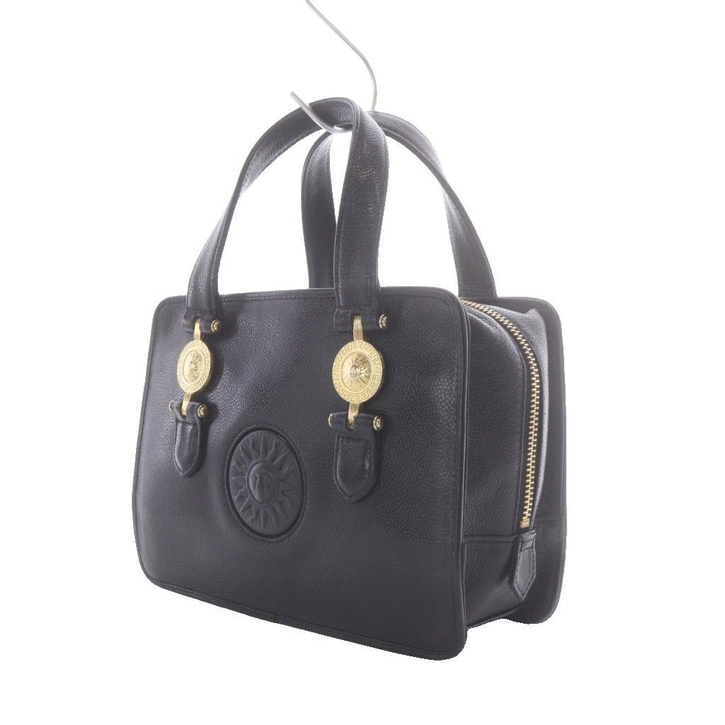Versace Sunburst Handbag Black Leather Vintage RI — view 3