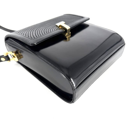 Tiffany & Co Shoulder Bag T Clip Pochette Crossbody Leather Patent Black Gold — view 3