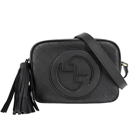 Gucci Shoulder Bag Blondie Interlocking Bag Crossbody Leather Black Gold