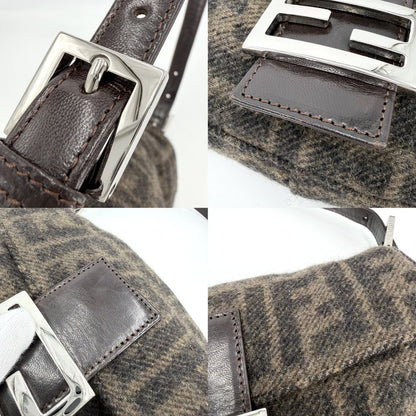 Fendi Handbag Zukka Wool Leather Brown Silver — view 8