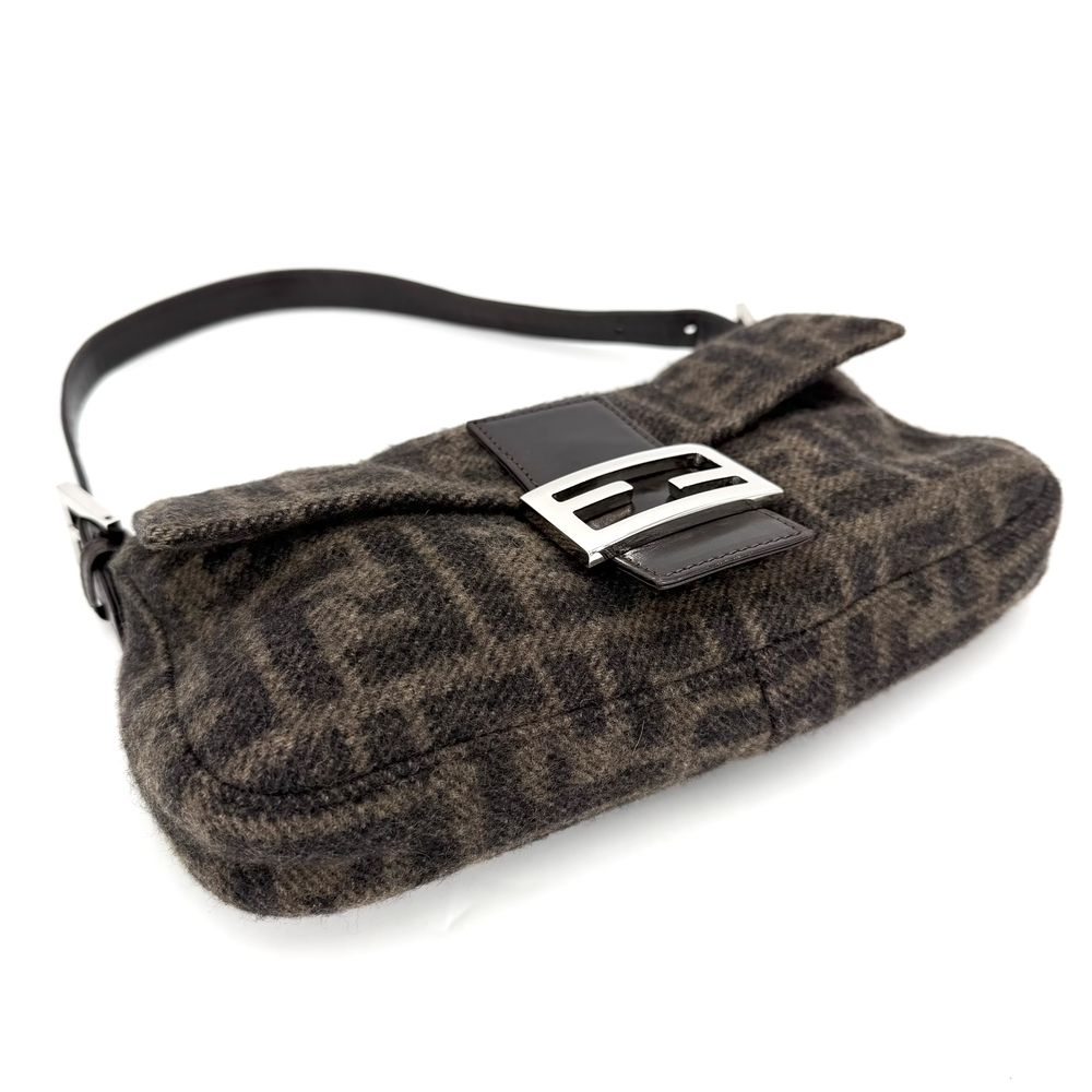Fendi Handbag Zukka Wool Leather Brown Silver — view 3