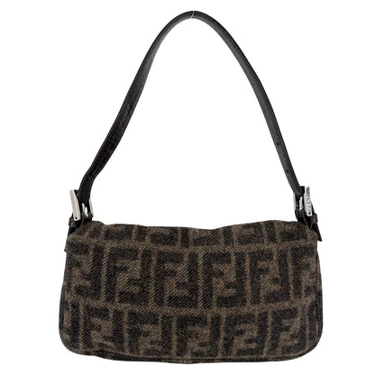 Fendi Handbag Zukka Wool Leather Brown Silver — view 2