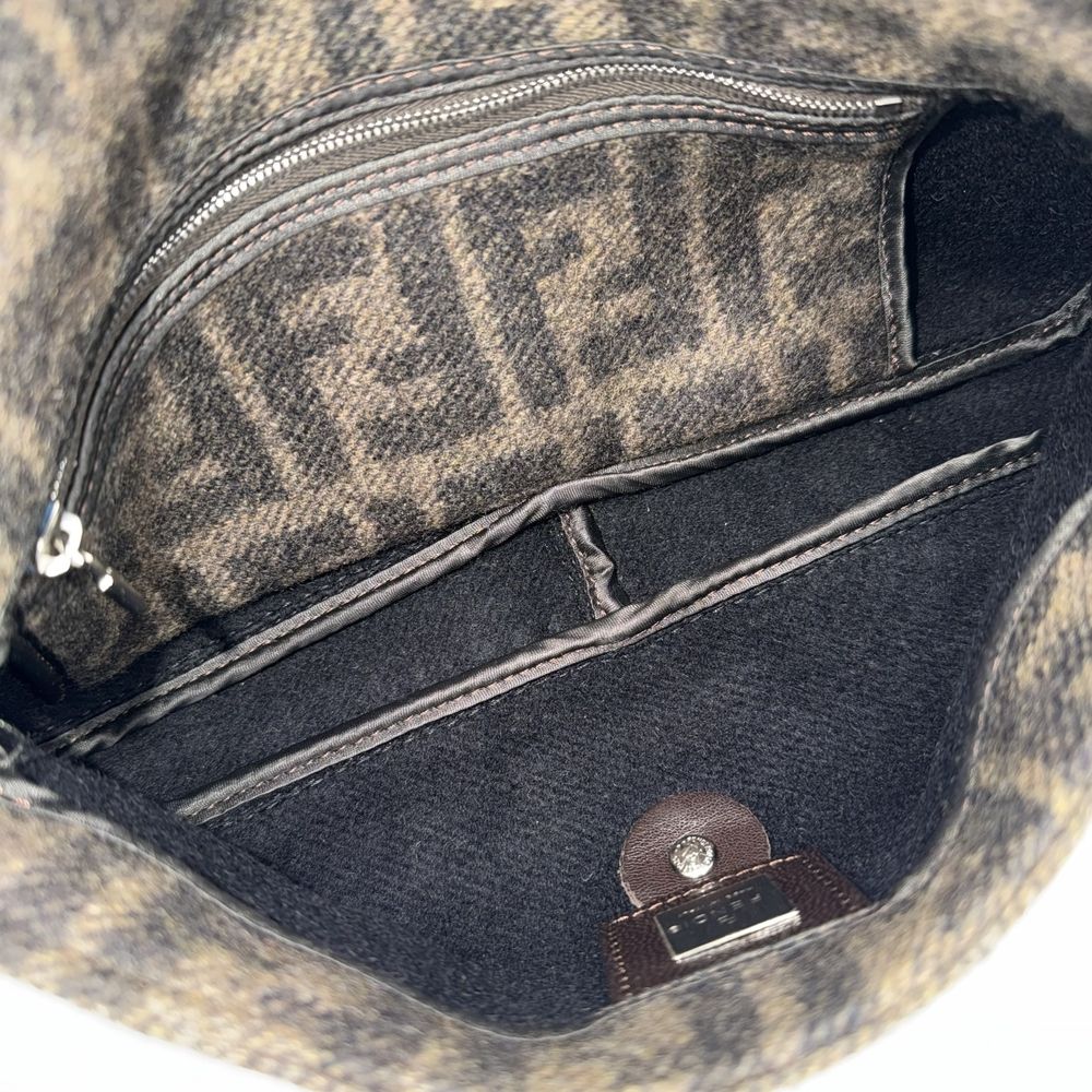 Fendi Handbag Zukka Wool Leather Brown Silver — view 4