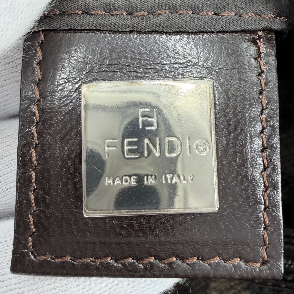 Fendi Handbag Zukka Wool Leather Brown Silver — view 5