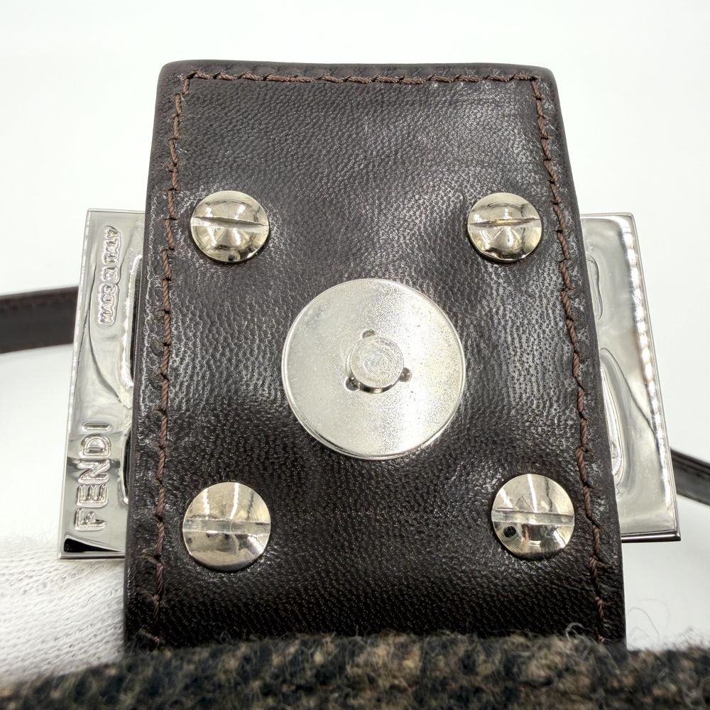 Fendi Handbag Zukka Wool Leather Brown Silver — view 6