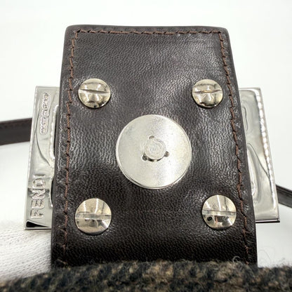 Fendi Handbag Zukka Wool Leather Brown Silver — view 6