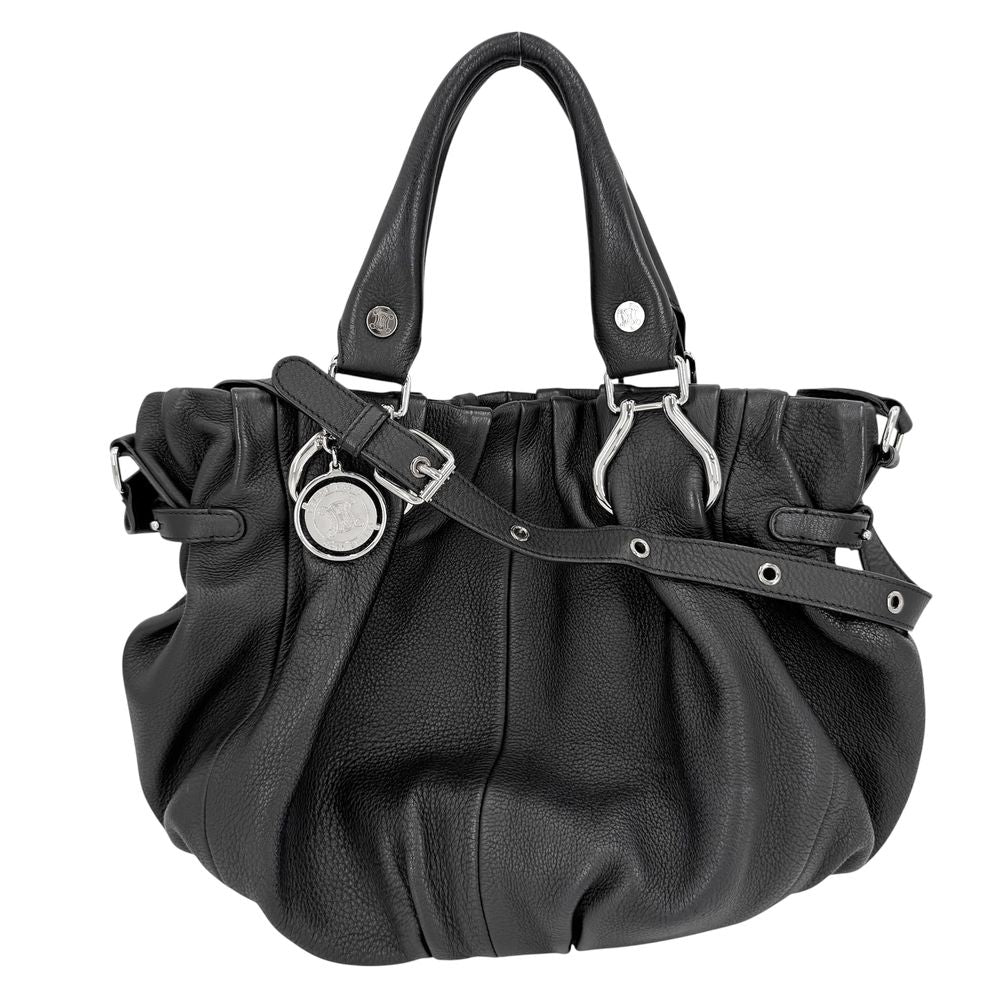 Celine 2-Way Pillow Shoulder Bag Leather Black Silver