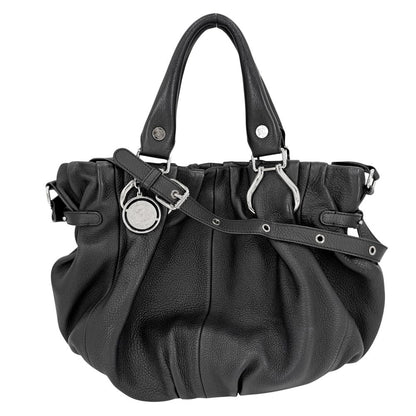 Celine 2-Way Pillow Shoulder Bag Leather Black Silver