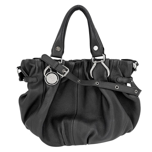 Celine 2-Way Pillow Shoulder Bag Leather Black Silver