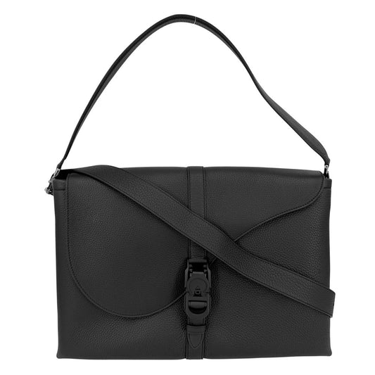 Dior Shoulder Bag Pillow Saddle Flap Crossbody Leather Black Silver